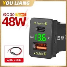 48W USB Car Charger Socket For Toyota QC 3.0 Type C PD Fast Charging Voltmeter