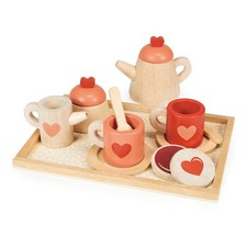Mentari Toys - Tea Time Tray Set - 14pc Wooden Pretend Play Tea Set with Teap...
