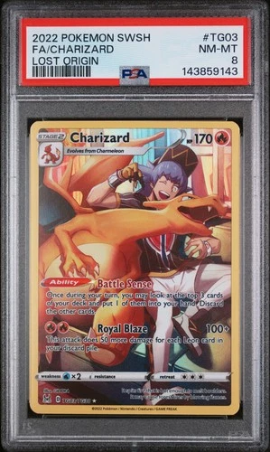 2022 POKEMON SWORD & SHIELD LOST ORIGIN #TG03 FULL ART/CHARIZARD PSA 8