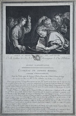 18thC French Engraving  Jésus au Milieu des Docteurs  after Jusepe de Ribera