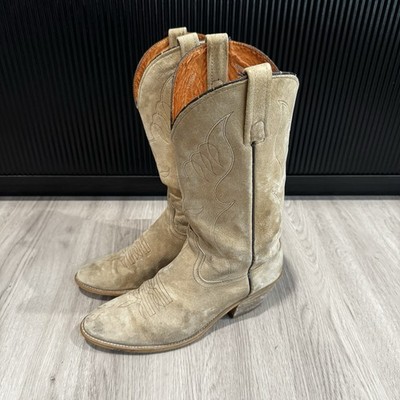 Vintage Acme Boots Tan Suede Cowboy Western Made In USA Mens Size 10.5 D