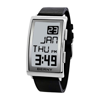 Stylish Men's Digital Sports Watch with E-Ink Display and Leather Band