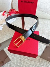 New Salvatore Ferragamo Men Gancini Black/Brown Reversible Belt Gold Buckle