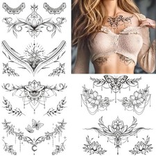 10 Sheets Large Black Flower Chest Underboob Temporary Tattoos for Women  Waist