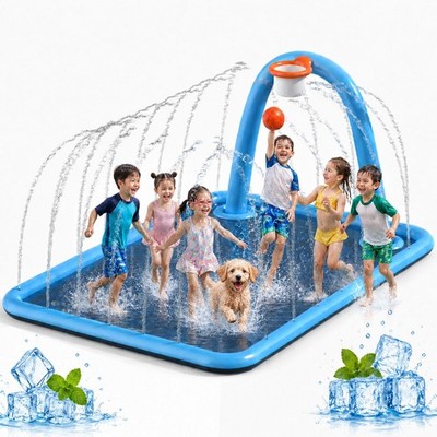 New Best Splash Pad for Kids & Dogs with Basketball Hoop 110'' Large Extra-Thick
