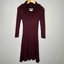 Eliza J Cowl Neck Burgandy Cable Knit Sweater Dress Small READ Description!