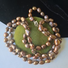 Vintage Sterling Silver Clasp Dyed Baroque Pearls Necklace 34"L