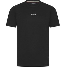 Image of Replay T-Shirt Mens Printed Logo Crew Neck Cotton Tee in Black