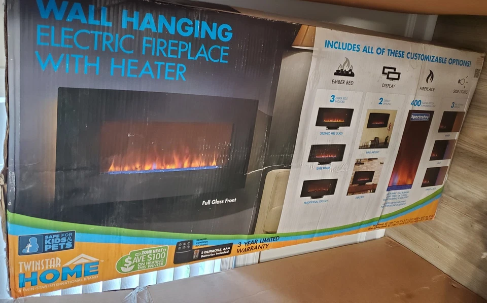 Chimenea eléctrica colgante de pared o de pie con calentador y mando a distancia Foto 2 de 2