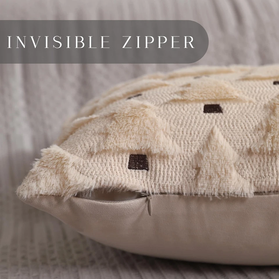 Allorry 2pk 18"x18" Beige Faux Fur Christmas Tree Throw Pillow Covers Winter Dec - Image 2 of 4