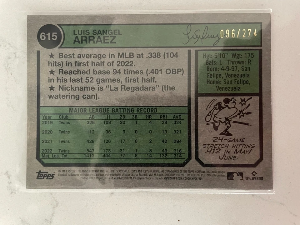 2023 Topps Heritage Luis Arraez #615 Chrome Silver Refractor #d /274 Padres SP - Image 2 of 2