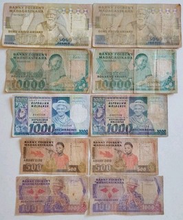 Madagascar Billets De Banque 10 Coupures Lot