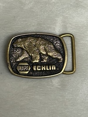 Vintage 1983 NAPA Echlin Belt Buckle Solid Brass Grizzly Bear Made In USA BTS