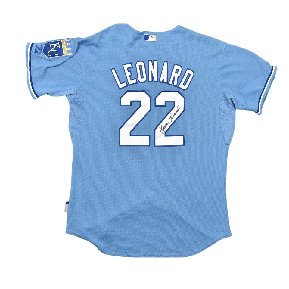 Camiseta Majestic Blue MLB - Autógrafo KC Royals CoolBase Firmada Leonard 22 Foto 2 de 4