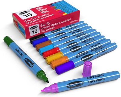 Box 10 Fine Tip Slim Barrel Dry Erase Markers - Assorted Colours (FPSDP10A)