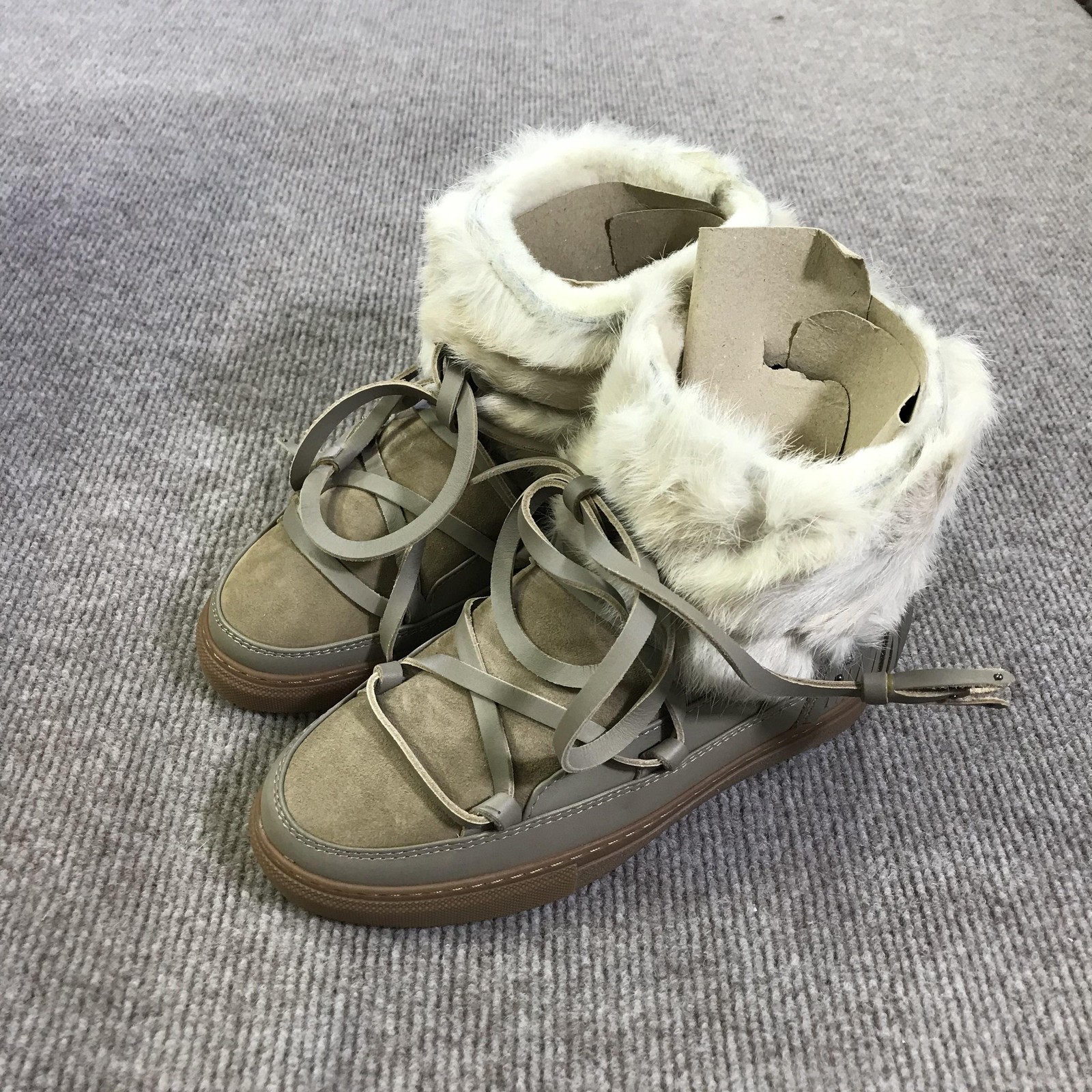 INUIKII Snow Boots Womens Size 6 Brown Rabbit Fur Lined Ankle Winter Warm-image