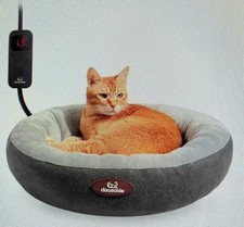 CLAWSABLE 19" Heated Pet Donut Bed Timer Temp Adjustable Cat Dog New Box Sealed