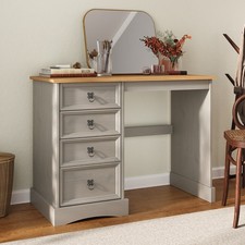 Corona Dressing Table Grey 4 Drawer Computer Desk Solid Mexican Pine