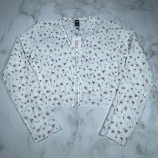 Dazy Womens Floral Sheer Crop Top Long Sleeves White US Size L