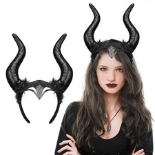 Halloween Devil Horns Headband, Black Ram Horns Headgear, Dragon headwear for...