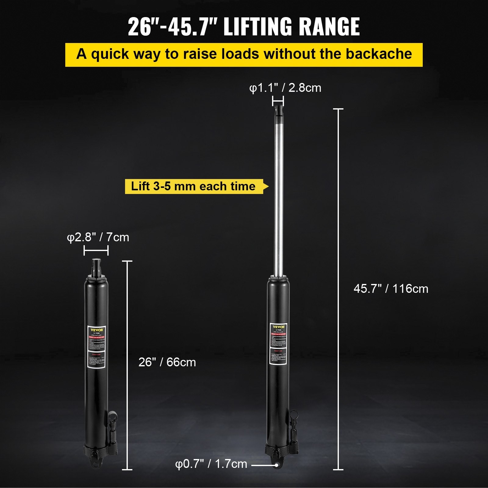 VEVOR Hydraulic Long Ram Jack,3 Tons/6600 lbs Capacity,w/Single Piston Pump and