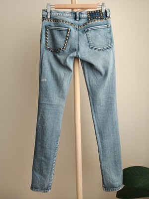 Kusbi Studded Super Skinny Zip Mid Blue Nine O *Size WOMENS 27* Rare Find 