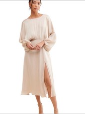 Astr The Label Marin Satin Midi Dress with Long Sleeves In Champagne