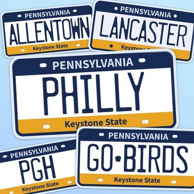 Pennsylvania License Plate Stickers - Choose Your PA City or Saying Decal