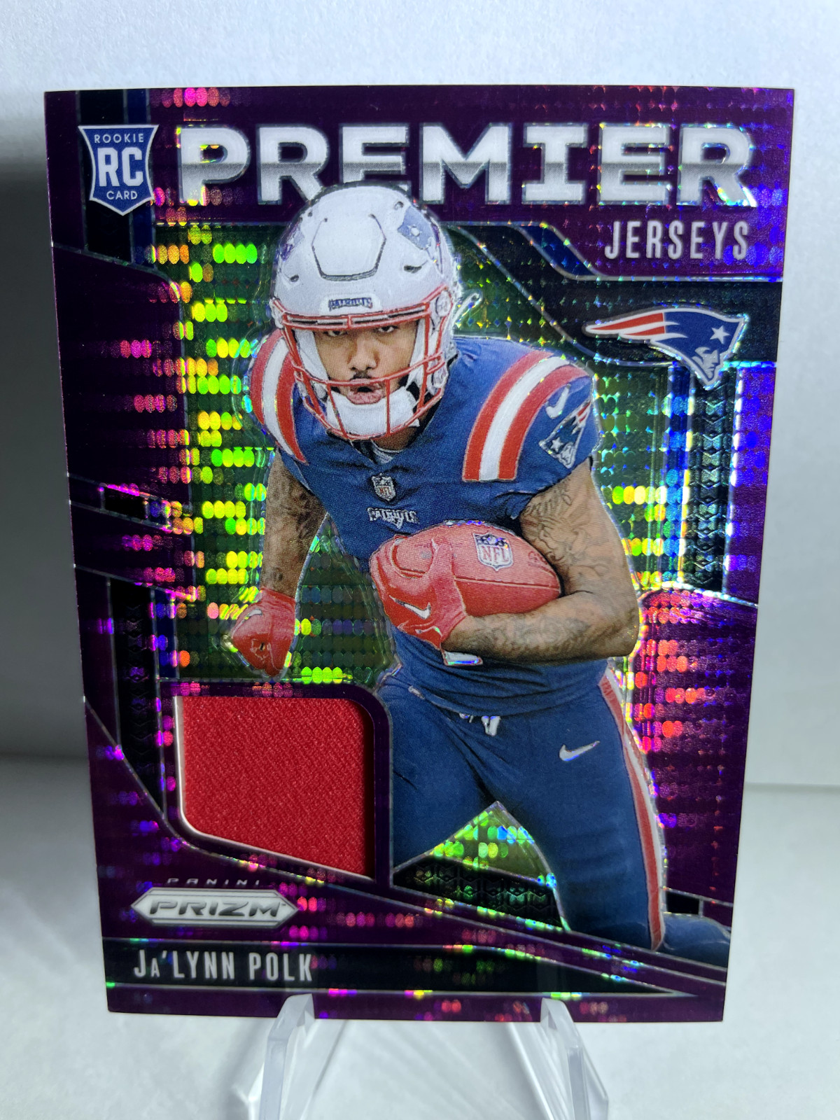 2024 Panini Prizm Premier Jerseys Purple Pulsar Ja'Lynn Polk Rookie Relic RC