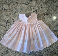 Vintage Baby Dress Pink Scallop Lace Flowers Size 18-24 Months