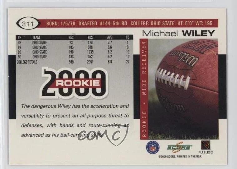 2000 Score 2000 Rookie Michael Wiley #311 Rookie RC - Image 2 of 2