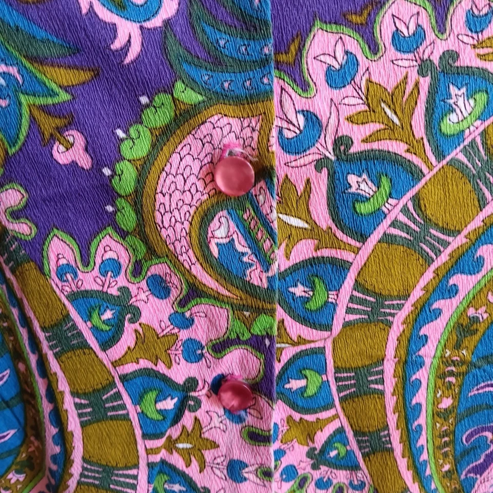 Camisa M/L Vintage Años 60 Cachemira Psicodélica Groovy Cuello Abuela Bolsillos Foto 3 de 4