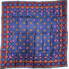 VERA NEUMANN Vintage Silk Scarf Hand Rolled red blue gold geo print Japan 30 x30