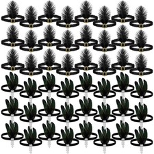Ceenna 24 Pieces 1920s Flapper Headband Black Feather One Size, Classic