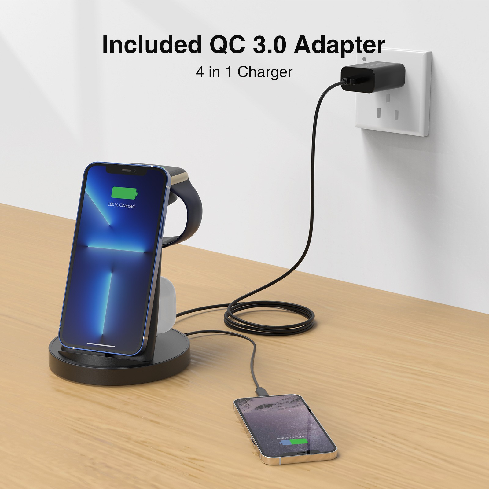 3-in-1 Magnetic Wireless Charger with 15W Fast Charging for Phone Earbuds Watch