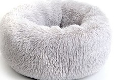 Fluffy Donut Cuddler Plush Pet Bed Dog Cat Soft Warm Round Calming Bed Washable