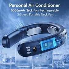 Personal Air Conditioner 6000mAh Neck Fan Rechargeable 3-Speed Portable Neck Fan