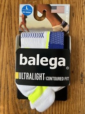Balega Ultralight Contoured Fit No Show Socks Sz Large White/Royal Made In USA