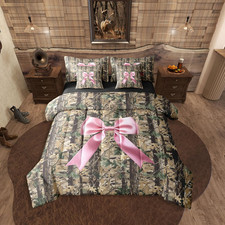 Camo Bowknot Comforter Set Queen 7-Piece Hunting Bed in a Bag
