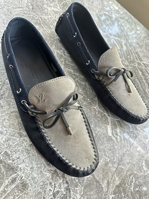Louis Vuitton Herren Mokassins EU 45 Wildleder Blau/Grau LV-Logo Schnürung