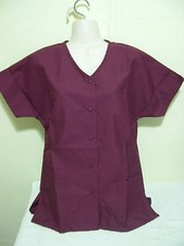 PERSONALIZED SCRUB SNAP TOP WINE BURGANDY COTTON SZ XS Medical Dental Nail Tech