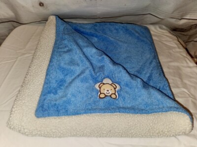 Baby Gear Blue Bear Star Plush Stroller 30x30 Blanket White Sherpa Back