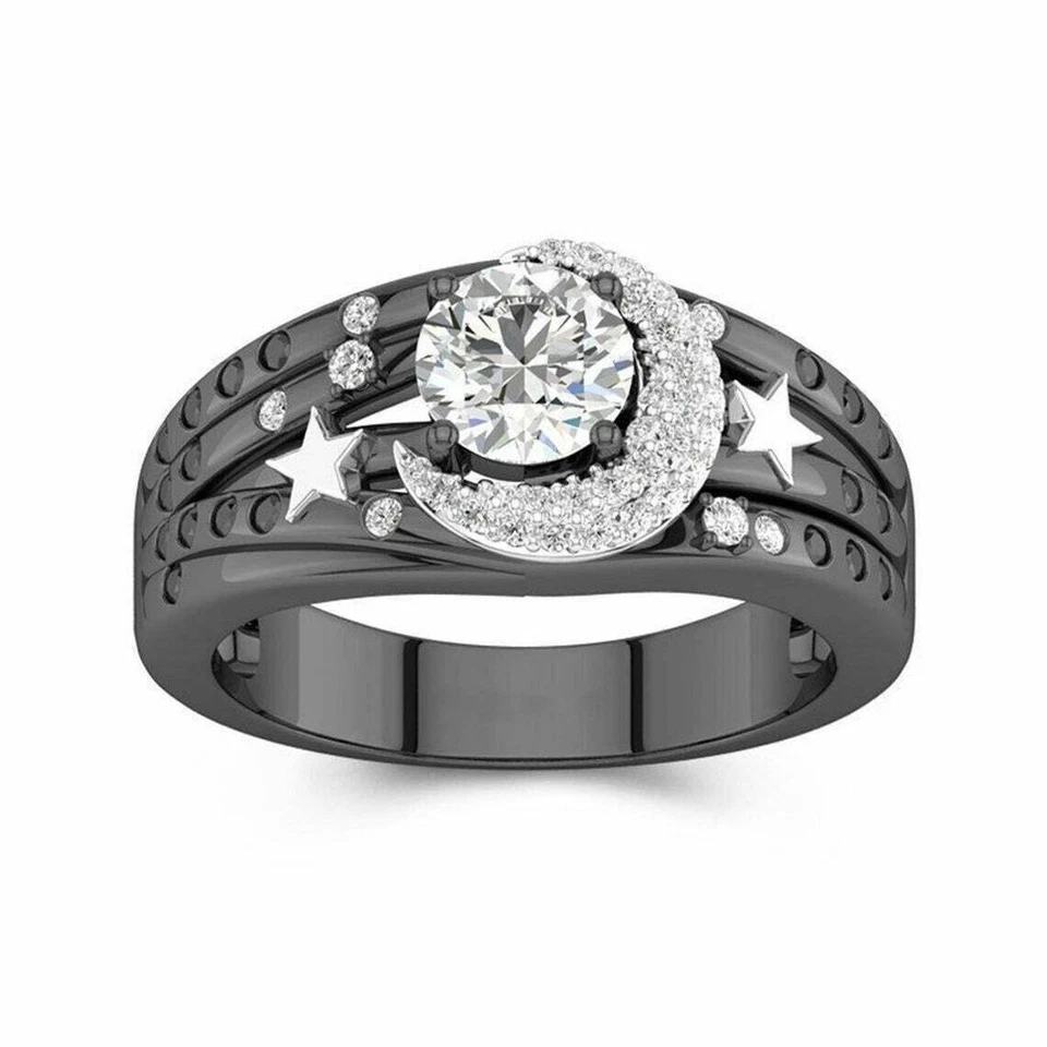 Moon Star For Gothic Her Lab created Diamond Wedding 14K White Gold Finish Ring - Image 4 of 4