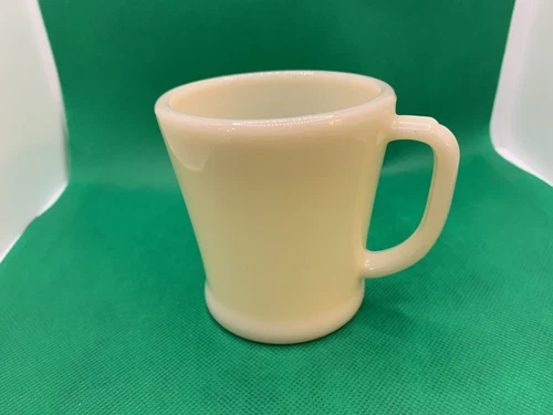 Vintage Ivory Fire King D Handle Flat Bottom Coffee Mug Block Letters