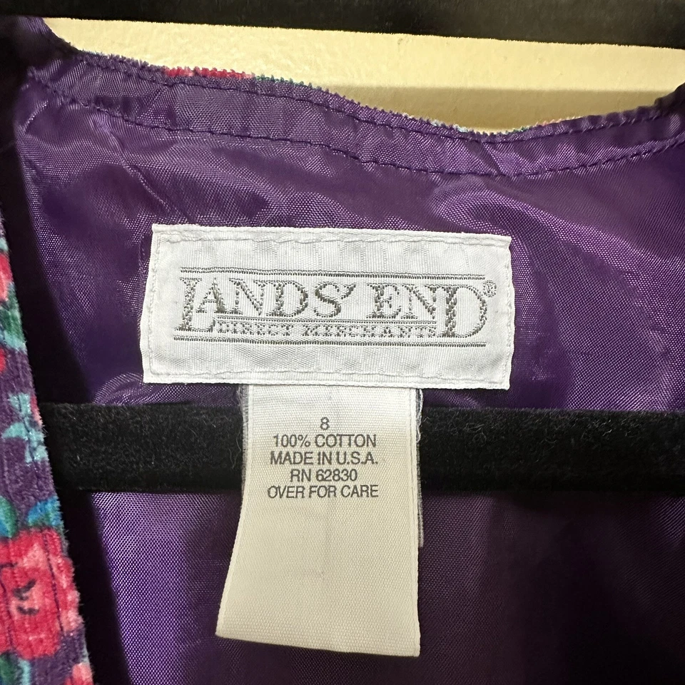 Vestido Jersey Lands’ End Vintage Niñas Talla 8 Pana Púrpura Floral Sin Mangas Foto 2 de 4