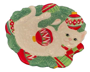 2008 Fitz and Floyd "Yuletide Kitten" Small Christmas Plate/Candy Dish