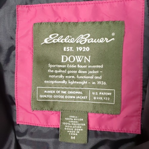 Eddie Bauer Jacket Womens Medium Dark Pink Goose Down Puffer Adjustable Hem - Picture 3 of 16