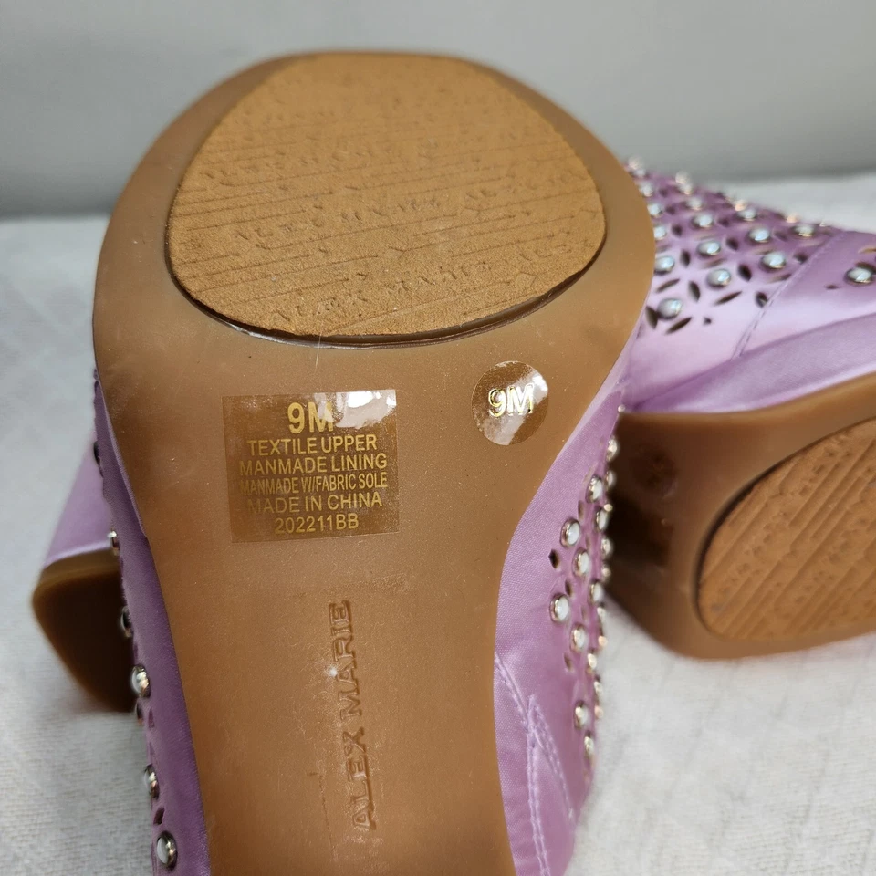 Sandálias femininas Alex Marie de tecido corte a laser salto strass violeta tamanho 9 M - Imagem 3 de 4