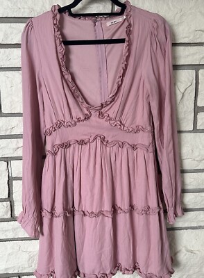 Mi Ami Rose Pink Ruffle Flare Mini Dress Long Sleeve Women s Size Medium Sexy