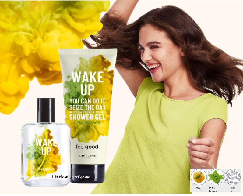 ORIFLAME FEEL GOOD WAKE UP yuzu mint leaves musk EAU DE TOILETTE SHOWER  GEL